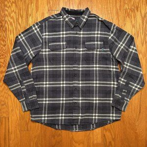 Woolrich Brawny Flannel Shacket Grey Plaid Side Pockets Men’s Size XL